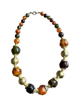 ⭐️ Statement Multicolor Costume Bead Necklace with Gold Accents